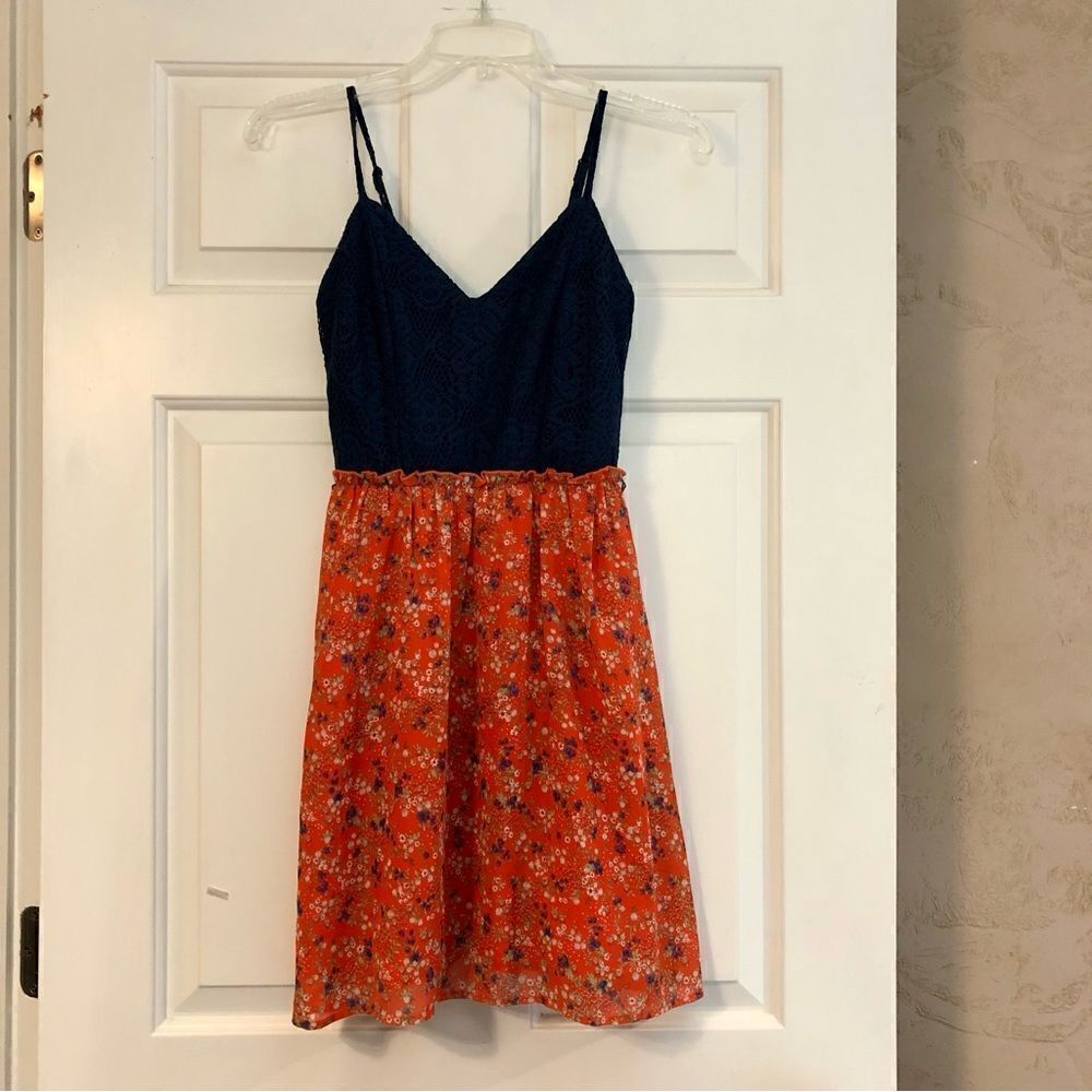 City Trends Women’s Lace Top Wild Flower Skirt Dress With Adjustable Straps